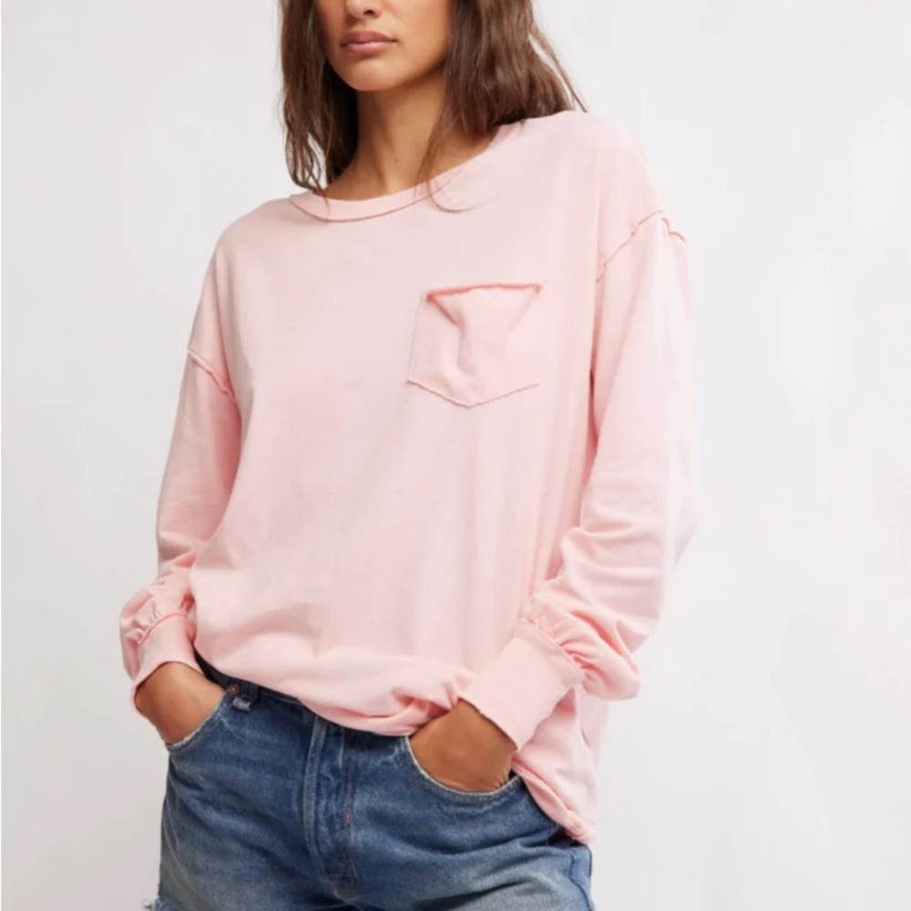 We The Free Soft Pink Oversized Long Sleeve Tee